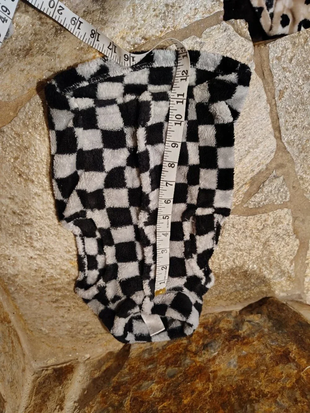 Dog Shirt Size Large Fuzzy Fleece Checkered Grid Paw Print Black Gray Polyester